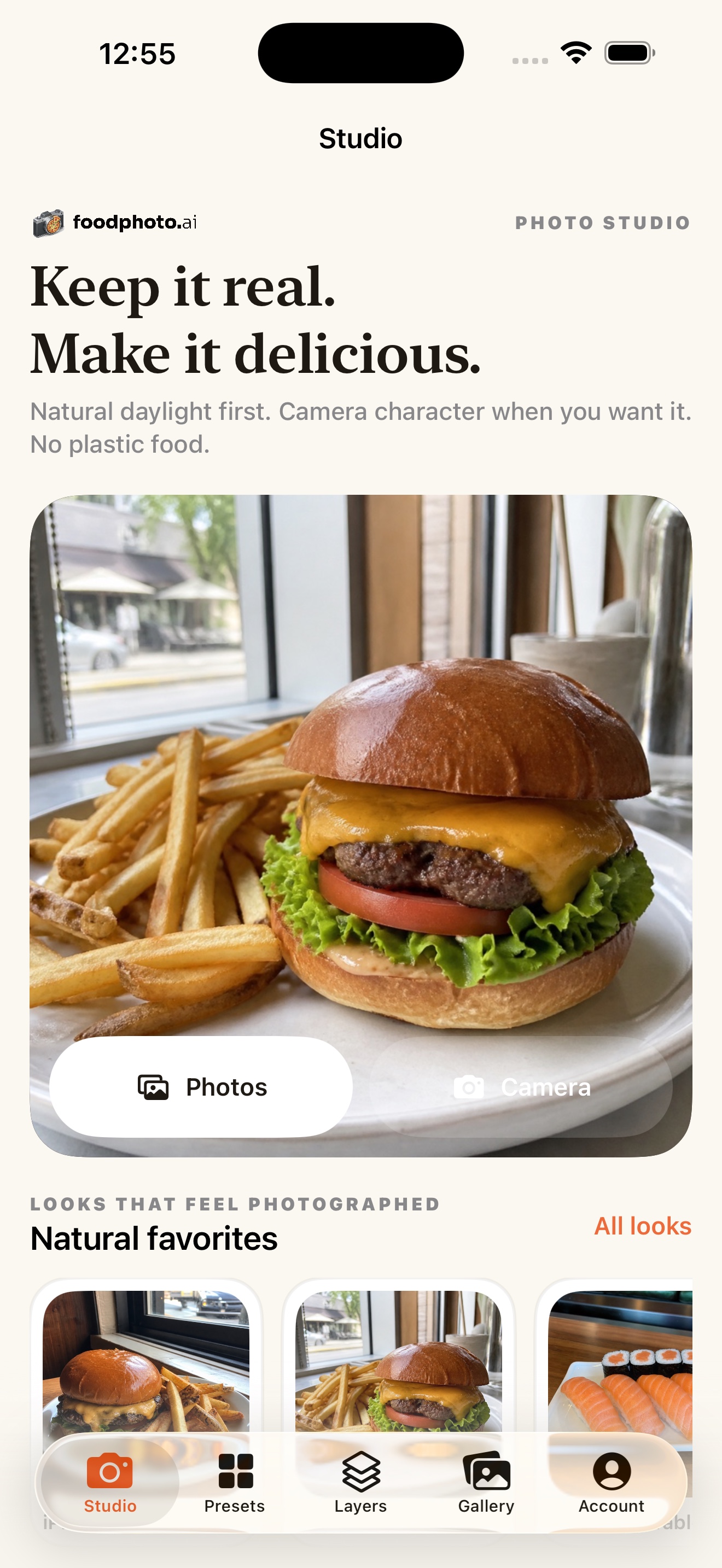 Native Studio screen in the FoodPhoto AI iPhone app